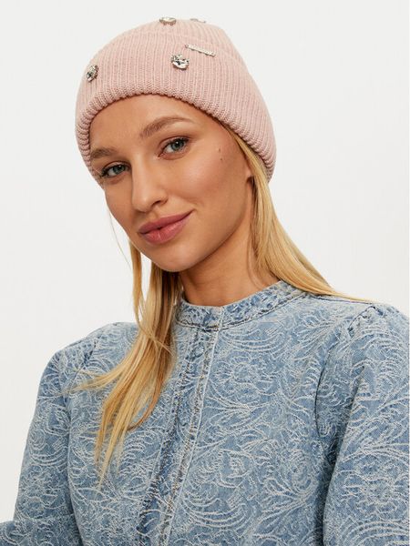 Guess Czapka AW5198 POL01 Różowy. Czerwone czapki damskie Guess, na zimę, z aplikacjami, z materiału. Za 199.99 zł.