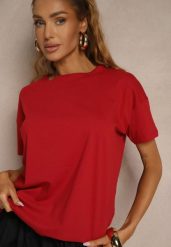 Bordowy Bawełniany T-shirt o Kroju Oversize Zilona. Czerwone t-shirty damskie Renee, s, bez wzorów, z bawełny, klasyczne, bez kołnierzyka, bez ramiączek. Za 24.99 zł.