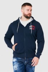 TOMMY JEANS Granatowa bluza męska na zamek z dużym logo. Niebieskie bluzy męskie Tommy Jeans, m, bez wzorów, z jeansu, z kapturem. W wyprzedaży za 299.99 zł.