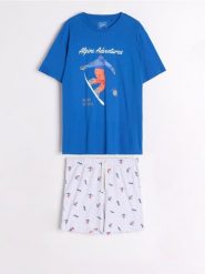 Piżama dwuczęściowa - niebieski. Niebieskie piżamy męskie Sinsay, l, bez wzorów, z bawełny, bez kołnierzyka, bez ramiączek, krótkie. Za 39.99 zł.