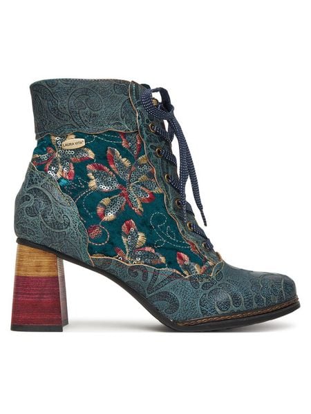 Laura Vita Trzewiki Idcano 06 Turkusowy. Niebieskie botki damskie Laura Vita, bez wzorów, z materiału, bez obcasa, na słupku, bez zapięcia. Za 609.99 zł.