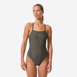 Strój jednoczęściowy pływacki damski Nabaiji Lexa. Czarne stroje kąpielowe damskie Decathlon, s, bez wzorów, z materiału. Za 129.99 zł.