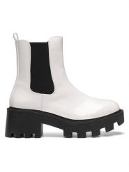 DeeZee Sztyblety WYL3949-1 Biały. Białe botki damskie DeeZee, bez wzorów, z materiału, bez obcasa, na słupku, bez zapięcia. Za 179.99 zł.