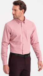 Ombre Męska koszula bawełniana REGULAR FIT z kieszenią - różowa V3 OM-SHOS-0153 S. Czerwone koszule męskie Ombre, m, bez wzorów, z bawełny, bez kołnierzyka, bez ramiączek. Za 139.99 zł.