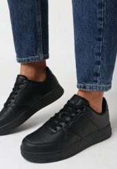 Czarne Sneakersy Adriney. Czarne obuwie sportowe damskie Born2be, bez wzorów, prążkowane, bez zapięcia. Za 89.99 zł.