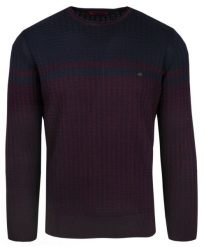 Sweter Granatowo-Bordowy w Okrągły Dekolt, Wzór Geometryczny, U-neck, Męski -TRIKKO. Czerwone swetry męskie Trikko, m, bez wzorów, z bawełny, biznesowe, bez kołnierzyka, bez ramiączek. Za 169.00 zł.