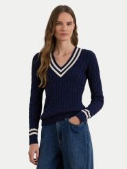 LAUREN RALPH LAUREN Sweter 200B22020002 Granatowy Relaxed Fit. Niebieskie swetry nierozpinane damskie Lauren Ralph Lauren, m, bez wzorów, z bawełny, bez kołnierzyka, bez ramiączek. Za 613.99 zł.
