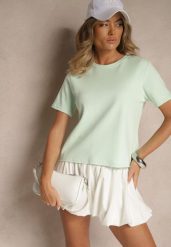 Zielony Klasyczny T-shirt z Grubszej Bawełny Tiavone. Zielone t-shirty damskie Renee, m, bez wzorów, z bawełny, klasyczne, bez kołnierzyka, bez ramiączek. Za 54.99 zł.