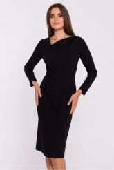 Elegancka sukienka ołówkowa z asymetrycznym dekoltem czarna. Czarne sukienki damskie Stylove, l, bez wzorów, eleganckie, z asymetrycznym kołnierzem, bez ramiączek, asymetryczne. Za 359.00 zł.