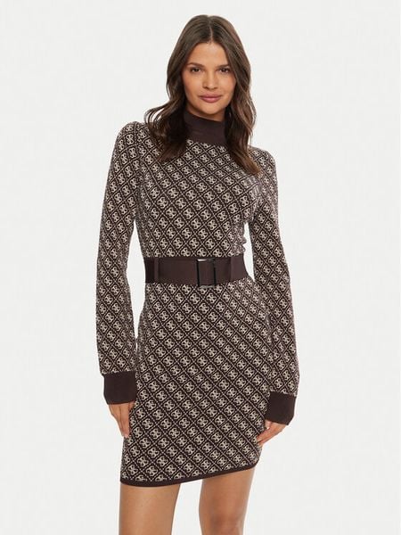 Guess Sukienka dzianinowa Lise W4BK43 Z37K0 Brązowy Regular Fit. Brązowe sukienki damskie Guess, xl, z aplikacjami, z dzianiny, bez kołnierzyka, bez ramiączek. Za 329.99 zł.