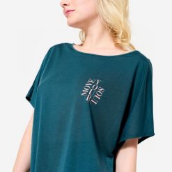 Koszulka z krótkim rękawem do tańca nowoczesnego damska Starever. Niebieskie bluzki damskie STAREVER, xl, bez wzorów, z lyocellu, eleganckie, bez kołnierzyka, bez ramiączek. Za 64.99 zł.