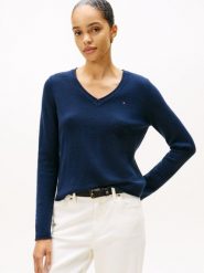 Tommy Hilfiger Sweter z dzianiny Kobiety Wełna niebieski, M. Niebieskie swetry nierozpinane damskie Tommy Hilfiger, m, bez wzorów, z dzianiny, eleganckie, bez kołnierzyka, bez ramiączek. Za 379.95 zł.