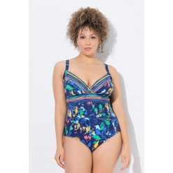 Damski Strój kąpielowy miękkie miseczki dekolt w serek siateczka Powermesh. Niebieskie stroje kąpielowe damskie Ulla Popken, plus size, bez wzorów, z elastanu. Za 244.99 zł.
