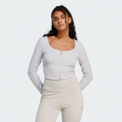 Kardigan Seasonal Essentials Rib. Szare kardigany damskie Adidas, xl, bez wzorów, prążkowane, klasyczne, bez kołnierzyka. Za 149.00 zł.