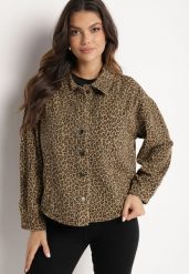 Brązowa Kurtka Jeansowa w Drobne Cętki o Koszulowym Kroju Cesisia. Brązowe kurtki damskie Born2be, m, bez wzorów, z jeansu, bez kaptura. Za 74.99 zł.