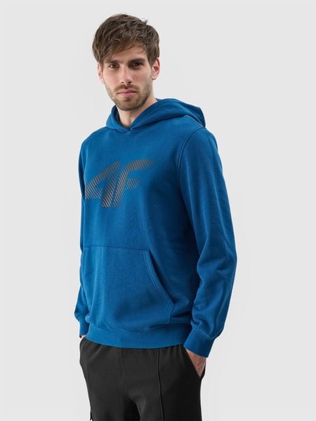 4F Bluza dresowa nierozpinana z kapturem męska - turkusowa M. Niebieskie bluzy sportowe męskie 4F, m, bez wzorów, z bawełny, z kapturem. Za 169.99 zł.