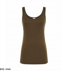 JHK - Top damski khaki M. Brązowe topy damskie JHK, m, bez wzorów, bez kołnierzyka, bez ramiączek. Za 19.55 zł.