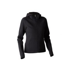 Bluza na zamek z kapturem Gym & Pilates 900 damska. Czarne bluzy damskie DOMYOS, xs, bez wzorów, z bawełny, bez ramiączek, z kapturem. W wyprzedaży za 74.99 zł.