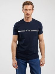 Koszulka męska z nadrukiem granatowa Lexor 403. Niebieskie t-shirty męskie BIG STAR, l, bez wzorów, z bawełny, bez kołnierzyka, bez ramiączek. W wyprzedaży za 79.99 zł.