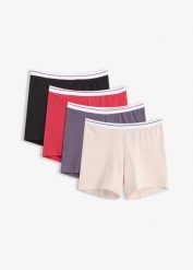 Bokserki damskie, średniej długości, z wygodną bawełną (4 sztuki). Czerwone majtki damskie bonprix, z bawełny. Za 69.99 zł.