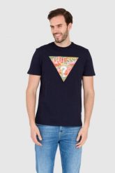 GUESS T-shirt granatowy slim fit. Niebieskie t-shirty męskie Guess, l, z aplikacjami, bez kołnierzyka, bez ramiączek. W wyprzedaży za 129.99 zł.