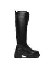 DeeZee Kozaki 13130-8 Czarny. Czarne kozaki damskie DeeZee, bez wzorów, z materiału, bez obcasa, na słupku, bez zapięcia. Za 229.99 zł.