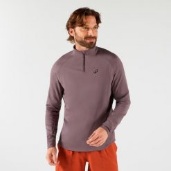 Bluza tenisowa termoaktywna męska Thermic na krótki suwak. Brązowe bluzy męskie ARTENGO, m, bez wzorów, z elastanu, sportowe, bez ramiączek, bez kaptura. Za 89.99 zł.