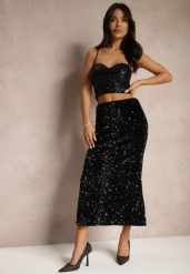 Czarna Koktajlowa Spódnica High Waist w Cekiny Melimi. Czarne spódnice damskie Renee, na co dzień, l, bez wzorów, eleganckie, z podwyższonym stanem, maxi, dopasowane. Za 129.99 zł.