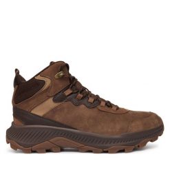 Trekkingi Merrell. Brązowe botki męskie Merrell, bez wzorów, sportowe, bez obcasa, bez zapięcia. Za 439.99 zł.