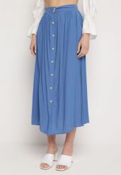 Niebieska Spódnica Maxi z Guzikami i Gumką w Pasie Aurorsa. Niebieskie spódnice damskie Born2be, na co dzień, l, bez wzorów, eleganckie, maxi, dopasowane. Za 59.99 zł.