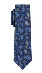 Krawat Męski, Granatowo-Niebieski, Wzór Paisley, Łezki, 100% Bawełna, 7cm -EM Men's Accessories. Niebieskie krawaty i muchy Em men's accessories, bez wzorów, z bawełny, eleganckie. Za 79.99 zł.
