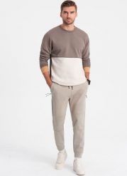 Ombre Męskie spodnie dresowe joggery na gumce z przeszyciami popielate V1 OM-PASK-0142 XXL. Szare spodnie sportowe męskie Ombre, m, bez wzorów, z dresówki. Za 59.99 zł.
