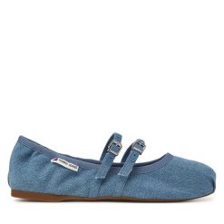 Baleriny Tommy Jeans. Niebieskie balerinki damskie Tommy Jeans, bez wzorów, z denimu, bez obcasa, bez zapięcia. Za 199.99 zł.