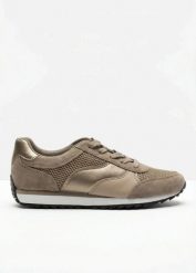 Sneakersy z siateczkową wstawką. Brązowe obuwie sportowe damskie bonprix, bez wzorów, bez zapięcia. Za 37.99 zł.