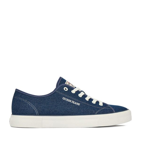 Tenisówki Guess Jeans. Niebieskie trampki męskie Guess Jeans, z aplikacjami, z jeansu, bez zapięcia. Za 229.99 zł.