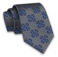 Szary Elegancki Męski Krawat -ALTIES- 7cm, Stylowy, Klasyczny, w Niebieski Wzór Geometryczny. Niebieskie krawaty i muchy Alties, bez wzorów, z tkaniny, eleganckie. Za 49.00 zł.