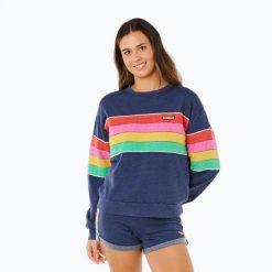 Bluza damska Rip Curl Surf Revival Relaxed Crew. Niebieskie bluzy damskie Rip Curl, uniwersalny, bez wzorów, z bawełny, eleganckie, bez ramiączek, bez kaptura. Za 209.99 zł.