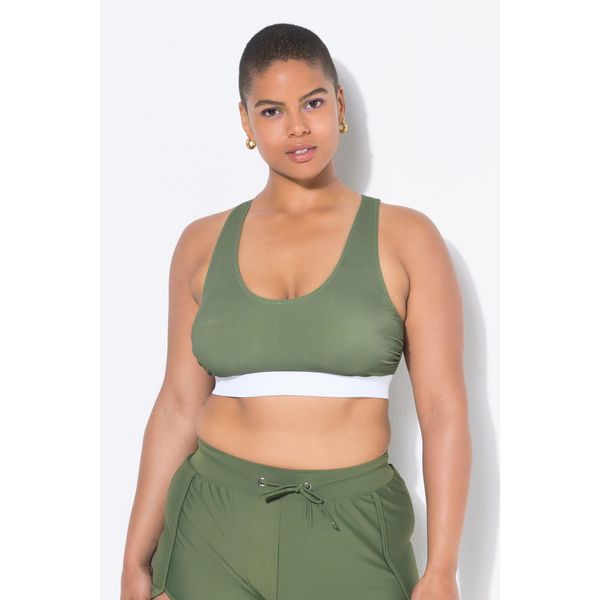 Damski Top bikini miękkie miseczki w tylu bokserskim. Zielone bikini Ulla Popken, plus size, bez wzorów, z elastanu. Za 143.99 zł.