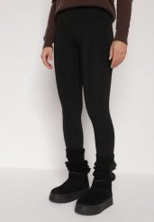 Czarne Gładkie Legginsy z Wysokim Stanem Ociepleniem i Zapiętkami Ferisanna. Czarne legginsy damskie Born2be, bez wzorów, z jeansu. Za 69.99 zł.
