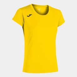 Koszulka do biegania damska Joma Record II z krótkim rękawem. Żółte bluzki damskie Joma, l, bez wzorów, sportowe, bez kołnierzyka, bez ramiączek. Za 141.99 zł.