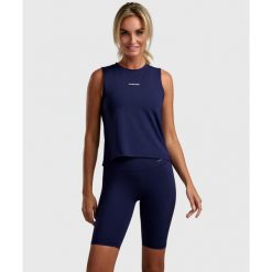 Tank-top Elegancja - Granatowy. Niebieskie topy damskie NORDICDOTS, l, bez wzorów, z elastanu, eleganckie, bez kołnierzyka, bez ramiączek. Za 185.00 zł.