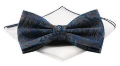 Mucha Męska z Białą Poszetką - Chattier - Brązowa z Niebieskim. Niebieskie krawaty i muchy Chattier, bez wzorów, z poliesteru, eleganckie. Za 59.00 zł.