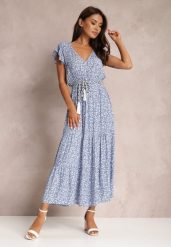 Niebieska Sukienka Tinuin. Niebieskie sukienki damskie Renee, na imprezę, l, z aplikacjami, z zamszu, bez kołnierzyka, bez ramiączek, maxi. Za 74.99 zł.