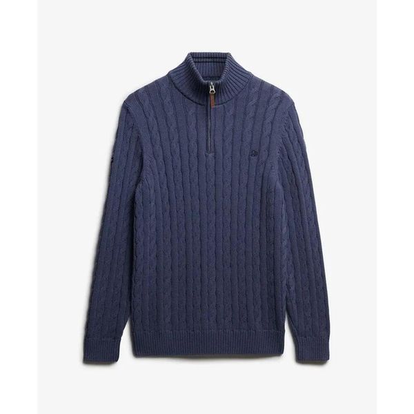 Sweter 1/2 zip Superdry Classic Cable. Niebieskie swetry męskie Superdry, l, bez wzorów, z materiału, casualowe, bez kołnierzyka, bez ramiączek. Za 396.05 zł.