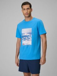 4F T-shirt regular z nadrukiem męski - niebieski XXL. Niebieskie t-shirty męskie 4F, m, bez wzorów, z bawełny, bez kołnierzyka, bez ramiączek. Za 69.99 zł.