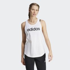 LOUNGEWEAR Essentials Loose Logo Tank Top. Białe topy damskie Adidas, xs, bez wzorów, sportowe, bez kołnierzyka, bez ramiączek. Za 99.95 zł.