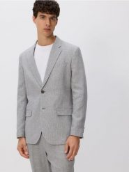 Marynarka slim fit z lnem - jasnoszary. Szare garnitury męskie Reserved, bez wzorów, z bawełny. Za 359.99 zł.