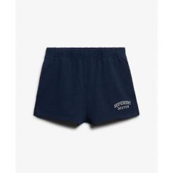 Szorty z motywem sportowym essentials dla kobiet Superdry. Niebieskie szorty damskie Superdry, bez wzorów, sportowe. W wyprzedaży za 135.00 zł.