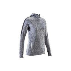 Bluza do biegania RUN WARM HOOD damska. Szare bluzy damskie KALENJI, bez wzorów, z elastanu, bez ramiączek, bez kaptura. Za 79.99 zł.