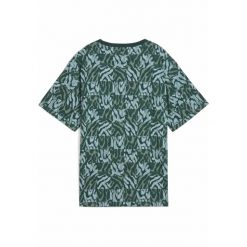 Damska luźna koszulka ESS GRAPHIC PUMA Green Moon. Zielone koszulki sportowe damskie Puma, m, bez wzorów, z gumy, bez ramiączek. Za 96.99 zł.